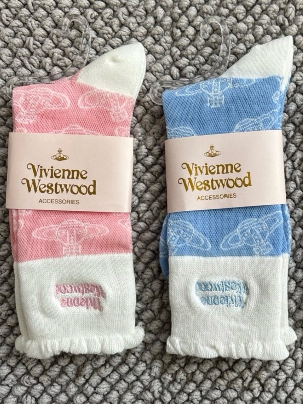 Vivienne Westwood Crew Socks NWT - Pink & Baby Blue with Saturn jacquard 2 pairs